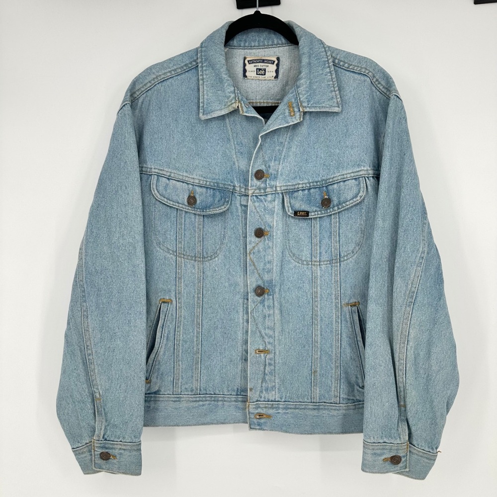 Vintage Lee Rider Blue Cotton Denim Trucker Jacket Western Workwear Cowboy Men L